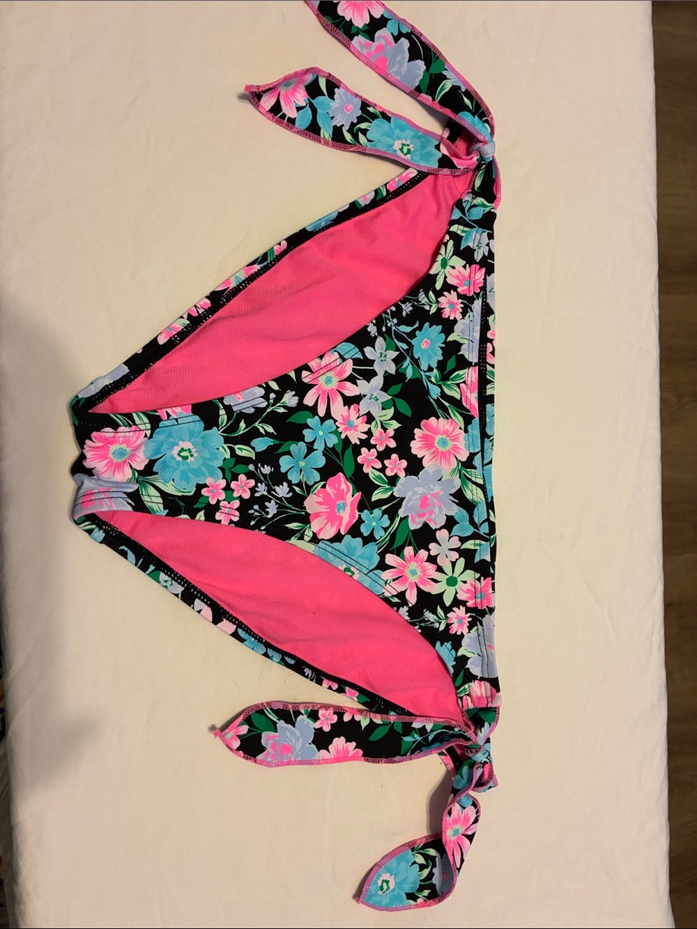 Celebrity Pink Black Floral & Hot Pink Tie-Side Bikini Bottom